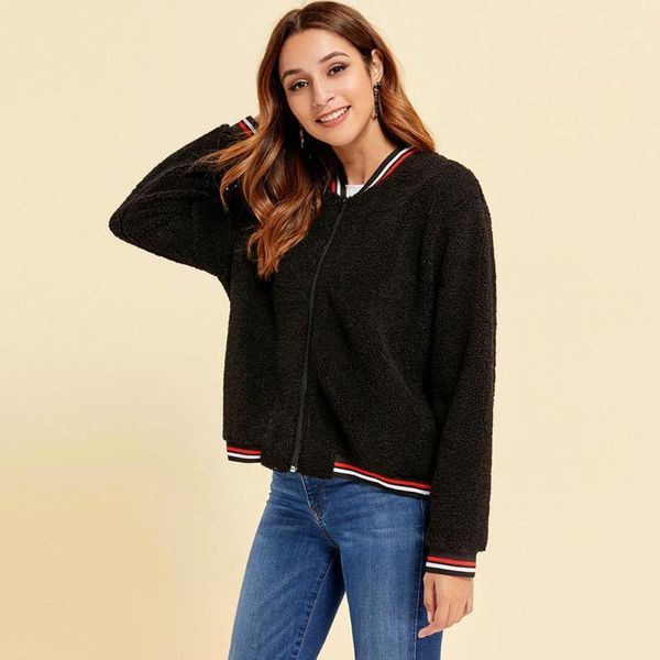 

patchwork trendy all-match women outerwear 2021 autumn winter casual warm full sleeve jacket female zipped slim pockets outwear women's, Black;brown