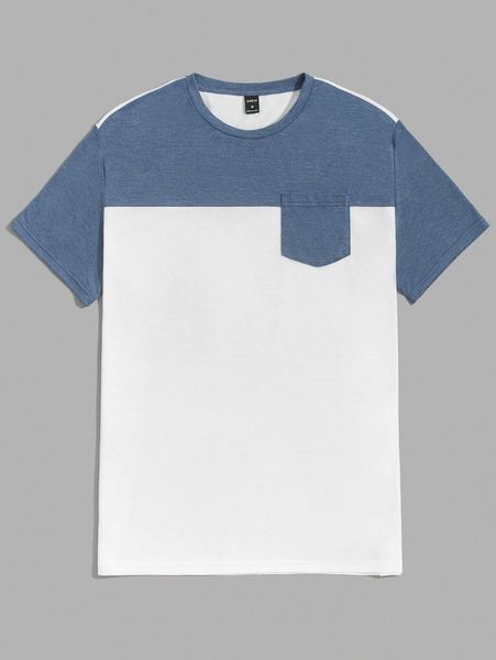 

men colorblock pocket detail tee a59k#, White;black