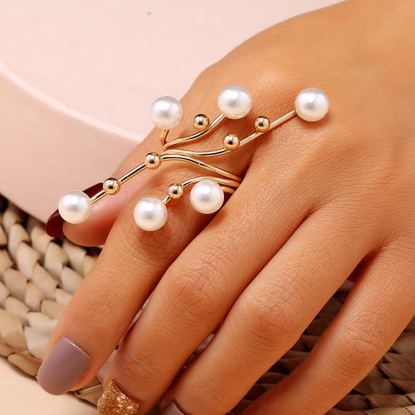 

vintage elegant simulated pearl rings for women gold flower irregular adjustable round beaded ring fashion party jewelry gifts, Silver
