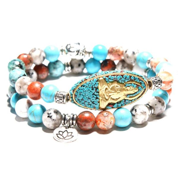

arrival 2pcs fashion buddhist guanyin buddha statue natural howlite stone bracelet yoga lotus pendant bracelets wholesale beaded, strands, Black