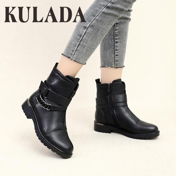 

boots kulada est side zipper black ankle for women short plush insole low heel cool style autumn shoes