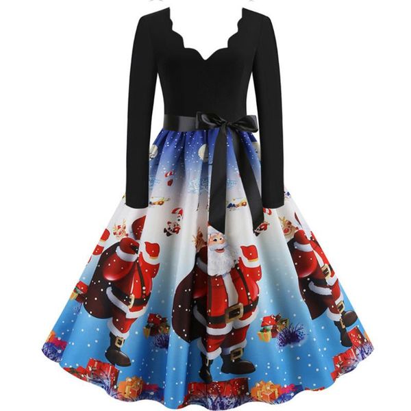 

casual dresses christmas dress women winter long sleeve cats musical notesvintage flare festival clothing vestido, Black;gray