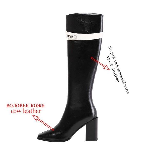 

boots vichelo recommend genuine leather square toe super high heel winter shoes keep warm fashion modern knee-high l82 se4o, Black