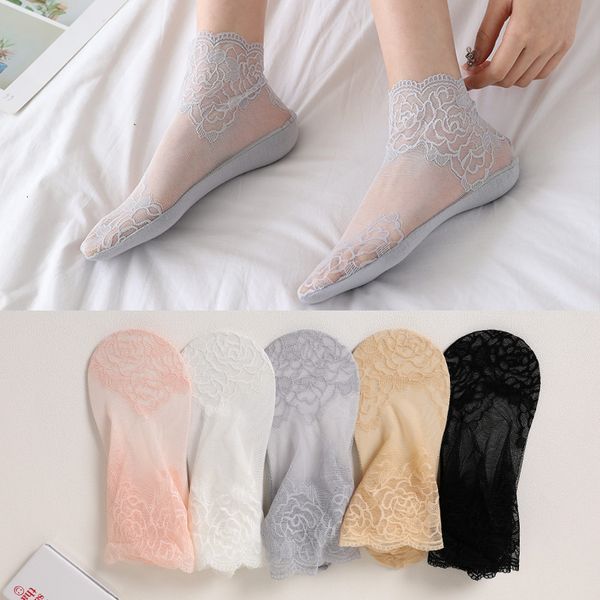 

socks hosiery with fashionable lace, silk stockings, , net stockings, middle tube, summer thin cotton bottom, women's boat, Black;white