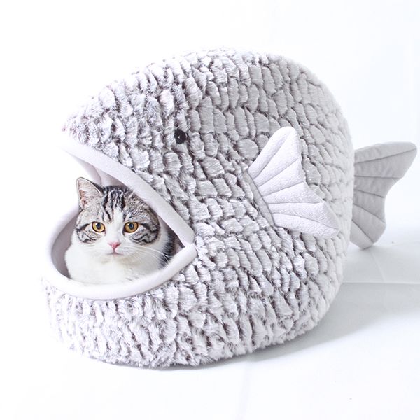 

fish shape cat bed nest warm kitten dog seeping beds kenne soft pet sofa nests for sma dogs cats with thick cushion mat