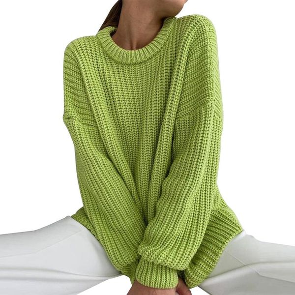 

women's sweaters women loose solid color casual knitted sweater female long sleeve round neck knitwear fashion winter warm pullover, White;black