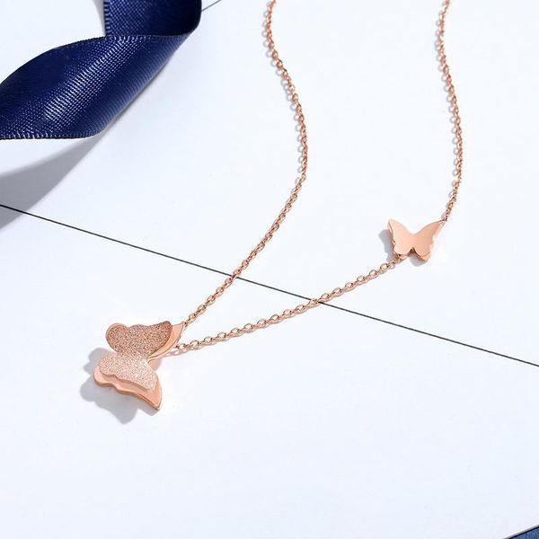 

fashion the two butterflies fine chain temperament titanium steel for men women gold silver color choker necklace collar jewelry chains
