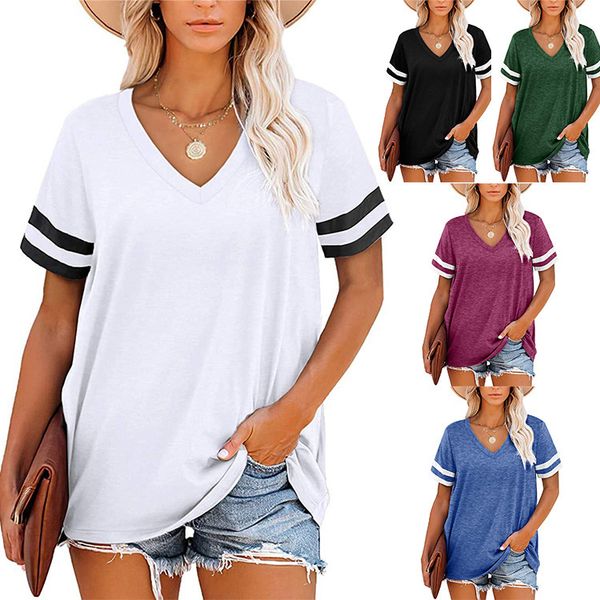 

2021 summer new women's splicing short sleeve loose t-shirt, White