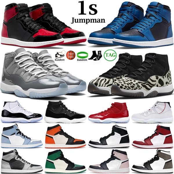 

men women athletic basketball shoes 1s dark marina blue bred patent university hyper royal chicago 11s cool grey animal instinct legend low