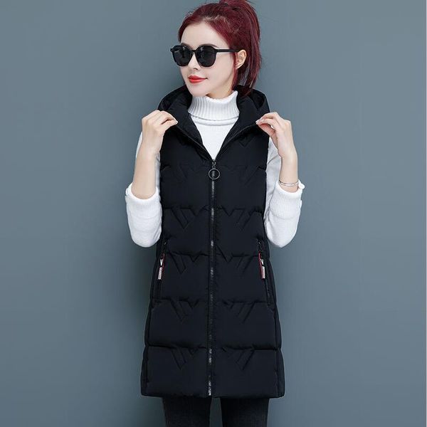 

women's vests large size vest women sleeveless 2021 waistcoat long slim spring and autumn thick warm coat jacket black, Black;white