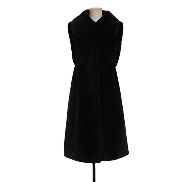 

women's fur & faux 2021 autumn winter black imitation vest korean turndown collar elegant loose waistcoat sleeveless long jacket female