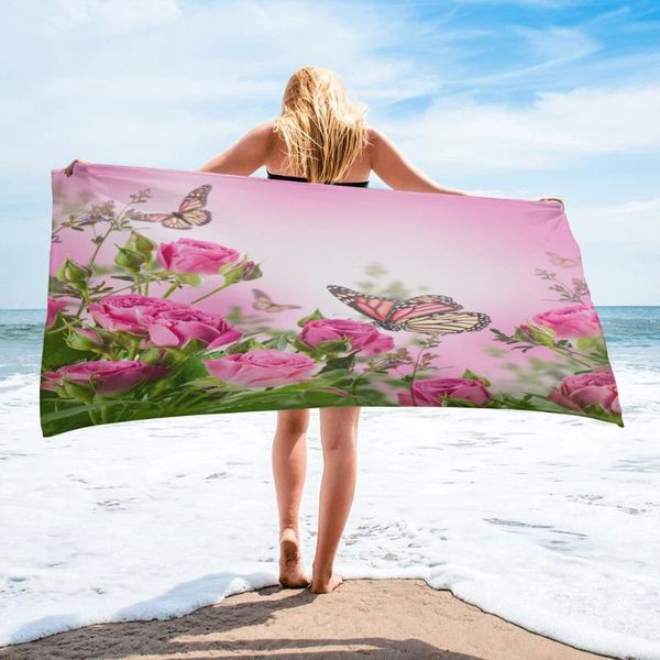 

towel pink flower butterfly romance bath camping bathroom accessories face microfiber beach
