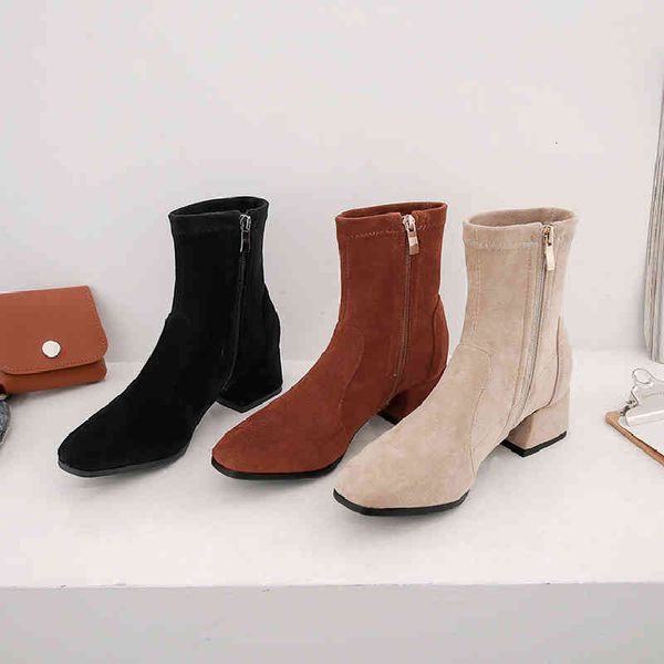 

dress shoes arrive thick high heels square toe women boots quality autumn winter ankle 35 36 39 38 41 42 43 kuyv, Black