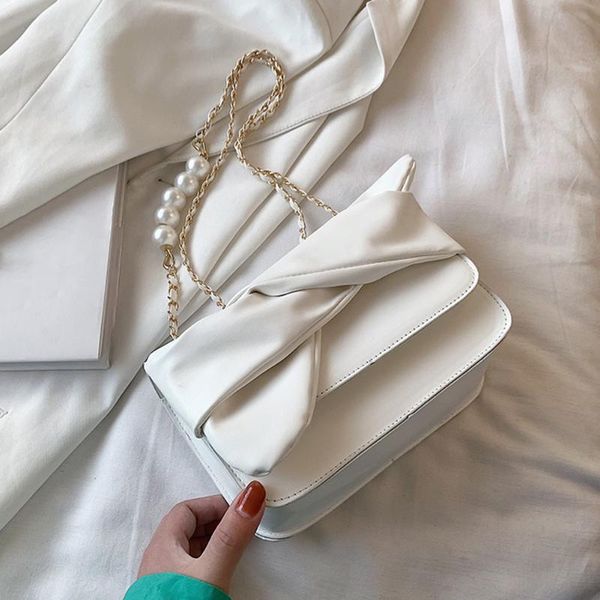 

shoulder bags high-quality pu bag 2021 trendy fashion bowknot female summer pearl chain messenger small flap handbags purse