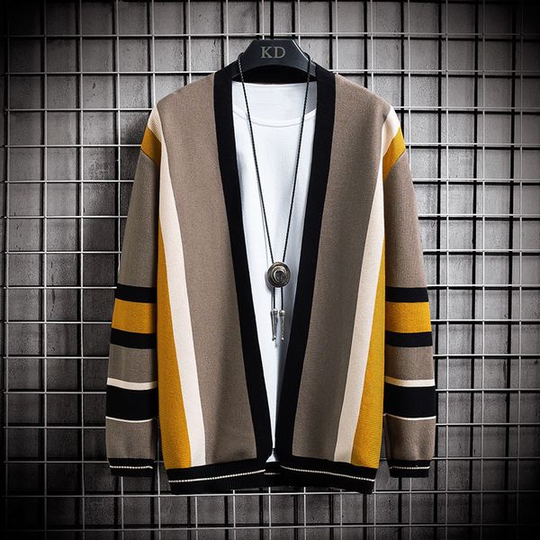 

sweater knit autumn and winter men's clothing stripe cardigan trend ted coat backing, White;black