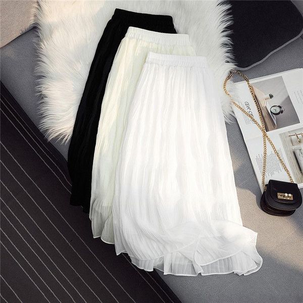 

skirts no iron white pleated cake skirt 2021 spring and summer slim high waist fairy small medium length, Black
