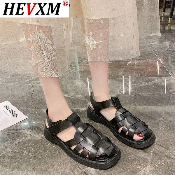 

sandals women rome weaving 2021 summer casual platform flat shoes black white leather vintage square toe designer