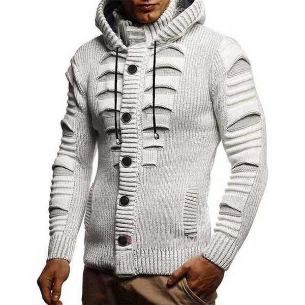 

s-4xl oversized sweater men casual slim solid knitted sweater full sleeve cardigan hooded sweaters knitwear coat men 210929, White;black