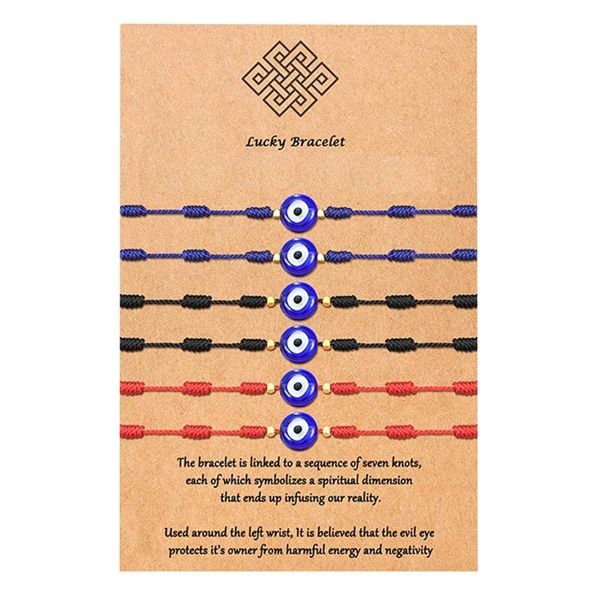 

6pcs kabbalah bracelet 7 knots of red thread adjustable eye protection good luck kit with wish card charm bracelets, Golden;silver