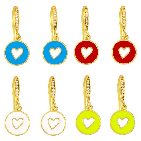 

hoop & huggie flola copper zircon heart earrings for women white stone colorful enamel drop gift girls jewelry ersx48, Golden;silver
