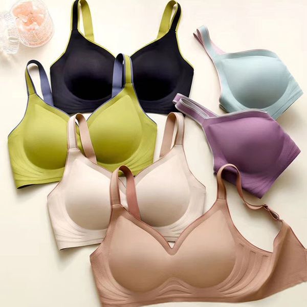 

latex jelly strip no steel ring bra small gathered anti sagging large size traceless underwear women's big chest shows slim style, Black;white