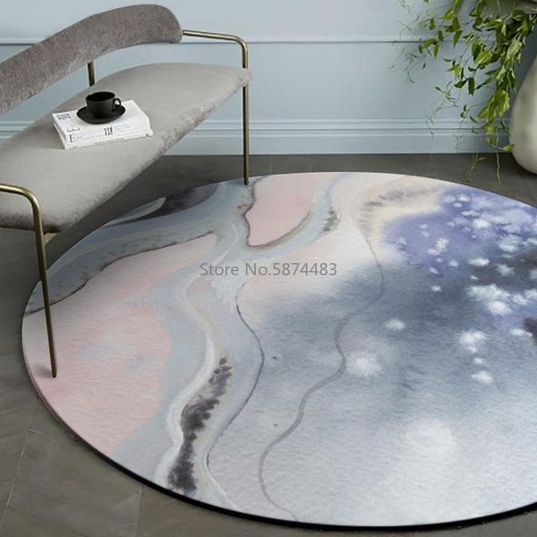 

carpets 200cm abstract fashion modern fantasy watercolor pink purple blue ink mountain sweet round carpet non-slip mat