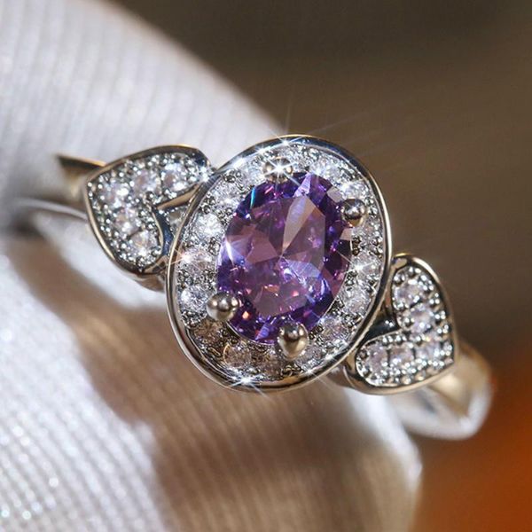 

wedding rings visisap luxury oval purple zircon ring heart shape engagement gifts for women icedout jewelry drop supplier f172, Slivery;golden