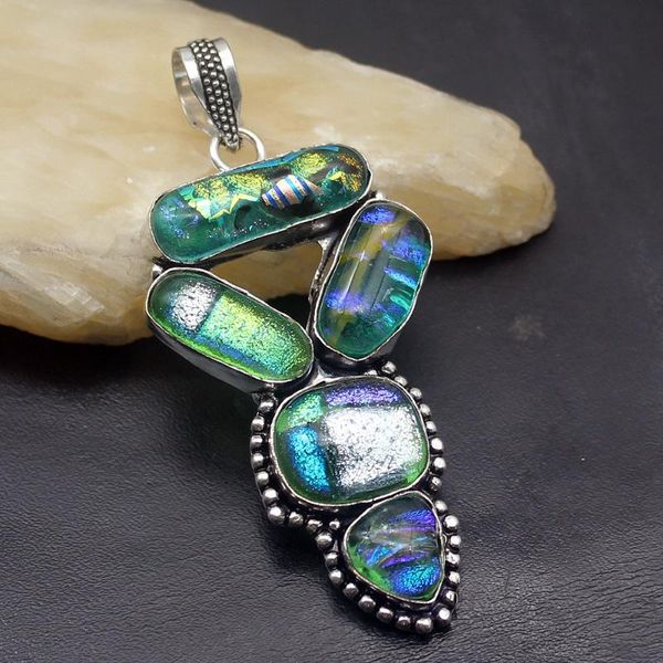 

charms hermosa jewelry arrival green dichroic glass silver color pendant necklace wonderful women girls men gifts 70mm dh48, Bronze;silver