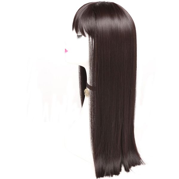 

wig wholesale fake mother cd dress straight bangs long straight hair for boys and girls mid-length hair cover fashion face repair hairstyle, Black