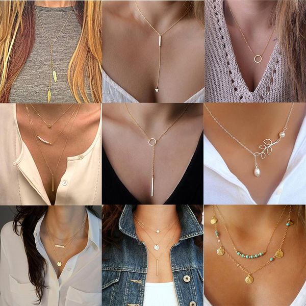 

pendant necklaces geometric women bohemian multi-layer triangle tasse chains necklace jewellery wholesale collares kpop, Silver