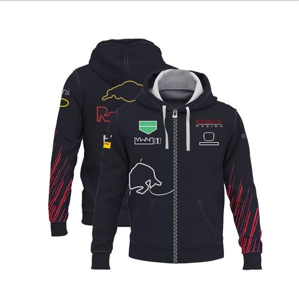 

zipper hooded f1 racing car without liner hooded casual blue letters three-dimensional patch pocket ordinary sweater