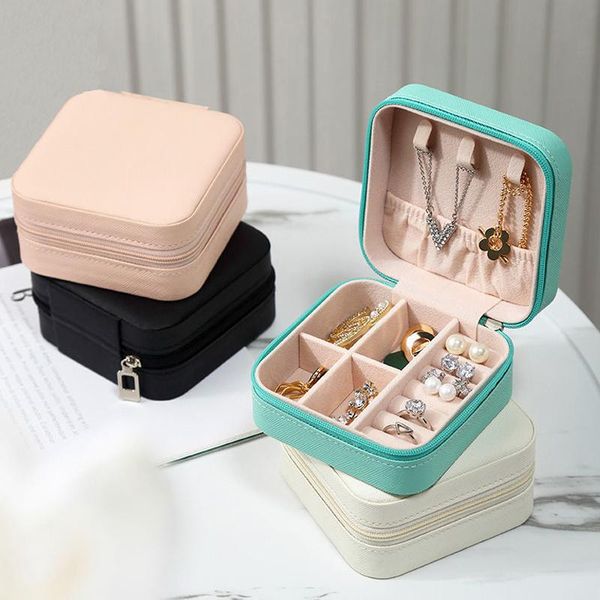 

storage bags jewelry organizer display travel case boxes portable box zipper leather joyeros organizador de joyas