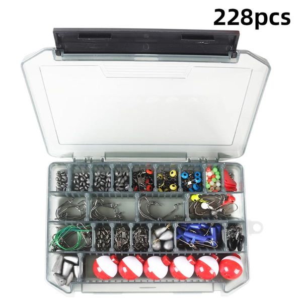 

228pcs fishing accessories kit jig hooks bass casting weights swivels snaps tackle set with box