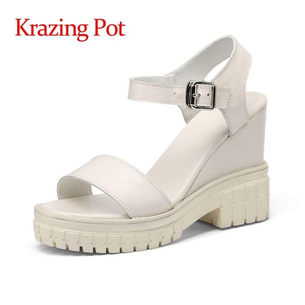 

dress shoes lenkisen size 40 cow leather super high heels platform slingback leisure streetwear fashion buckle straps sandals women l66, Black