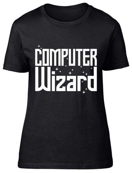 

computer wizard fitted womens ladies t shirt, White;black