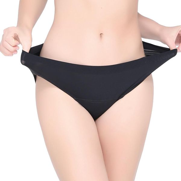 

menstrual seamless period panties for women leak proof protective brief ice silk hipster underwear, Black;pink