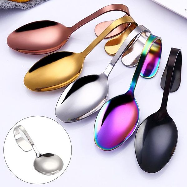

spoons bent spoon curved handle tableware buffet meal jam scoop cafeteria public service stainless steel