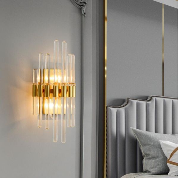 

wall lamp copper modern bedside bedroom american crystal led creative living room