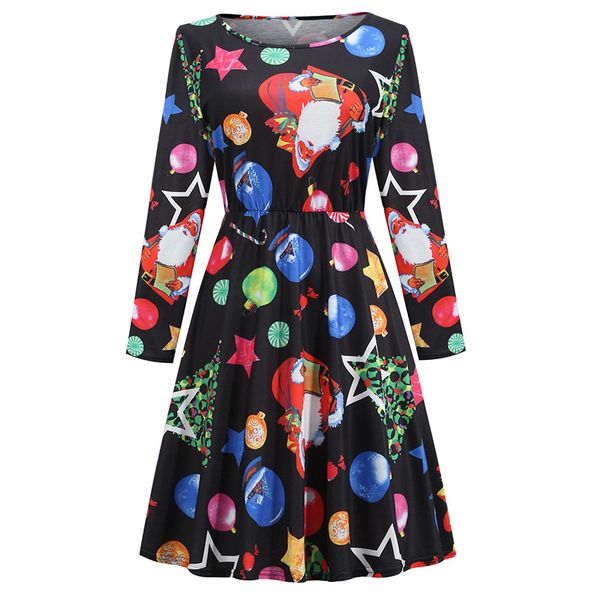 

christmas print plus size women's dress women's comfortable loose party holiday show long sleeves, Black;gray