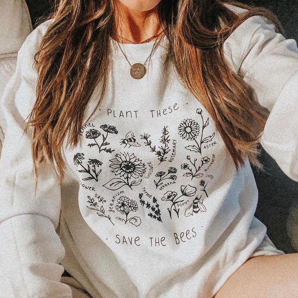 

planet these woman sweatshirts save the bees flower print women pullovers streetwear graphic sweatshirt long sleeve jumpers women's ho, Black