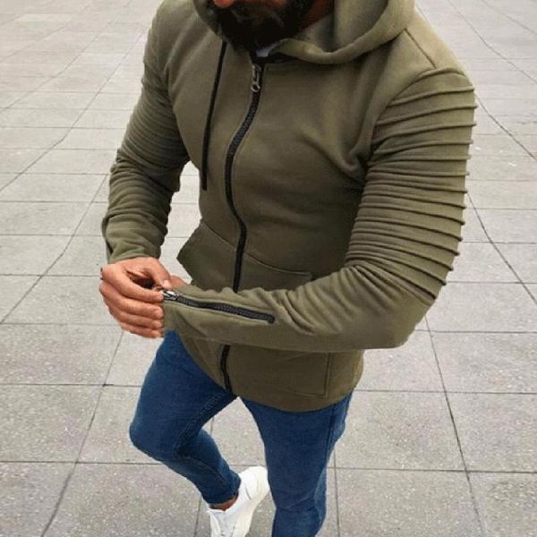 

men's jackets stylish plus size men autumn pleated long sleeve drawstring hooded coat zipper jacket outwear, Black;brown