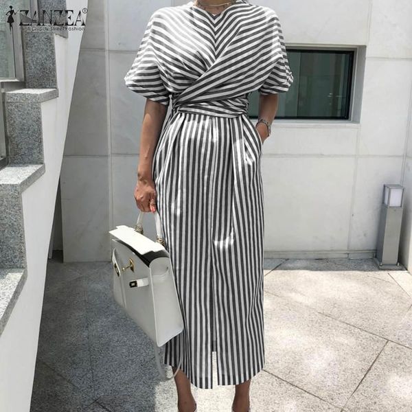 

women elegant split long bodycon dress summer striped work robe femme lace up sundress bandage vestido plus size casual dresses, Black;gray