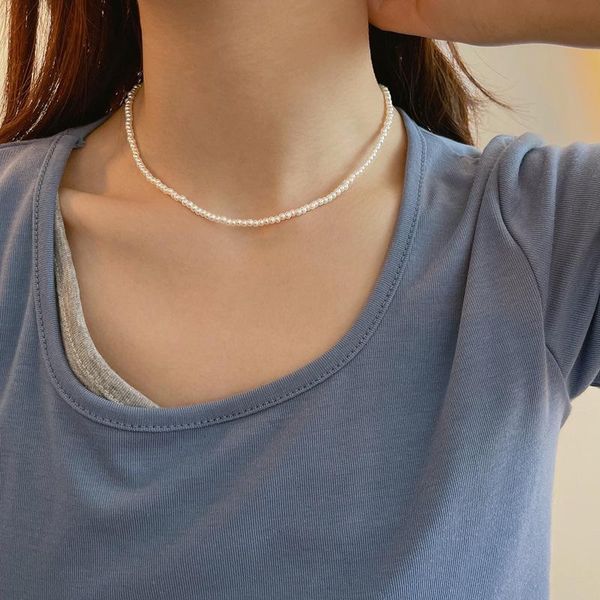 

pendant necklaces korean style fashion blue crystal necklace ladies temperament simple pearl clavicle chain accessories, Silver
