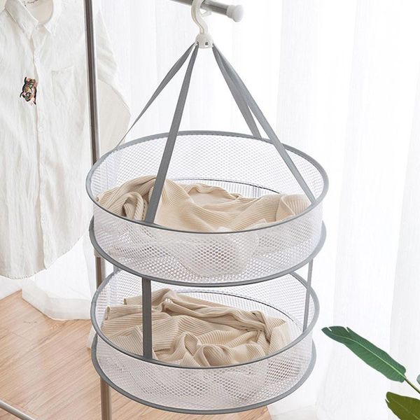 

laundry storage & organization modern simple double-layer foldable clothes net indoor artifact polyester mesh windproof basket