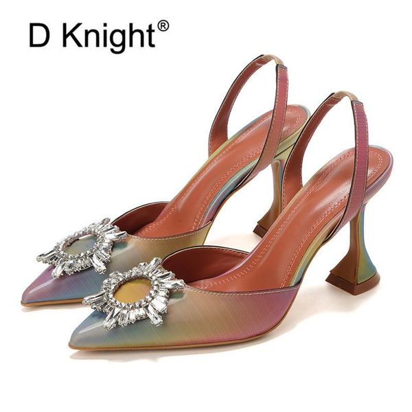 

elegant pointed toe sun flower crystal high heel weeding shoes spike slingback sandals colorful 2021 design women pumps, Black