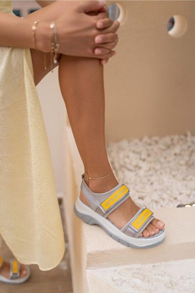 

sandals women white yellow printed sports, Black