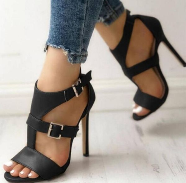 

summer sandals women open toe gladiator shoes ring fashion flats metal buckle thin heels drop, Black