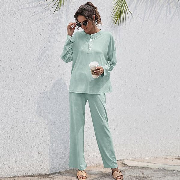 

women's tracksuits two-piece suit, casual soft pullover and trousers, loose comfortable home spring 2021 knitted suit, Gray