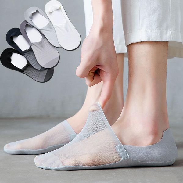 

men's socks 5 pairs/lot men silicone non-slip invisible summer mesh ankle boat business man male cotton no show slippers, Black