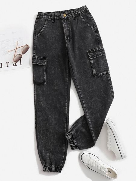 

high-rise flap pocket cargo jeans y8uy#, Blue